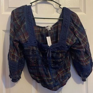 Plaid crop top blouse